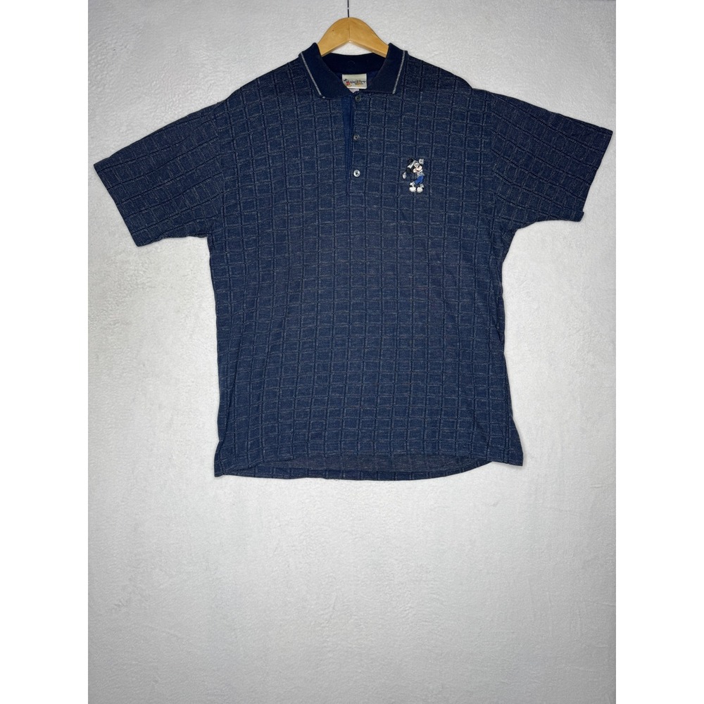 Disney Walt Disney World Mickey Mouse Golf Polo‎ XL Blue Grid Vintage Mens Shirt